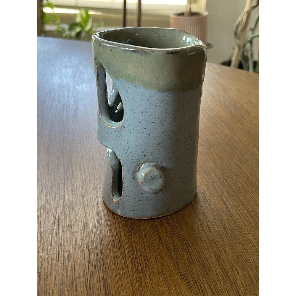 Halloween Frankenstein Hand Crafted Ceramic Luminaire Luminary Candle Blue